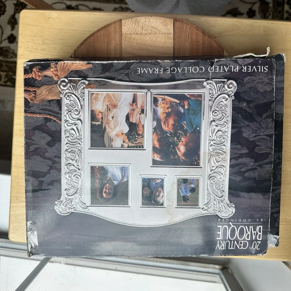 Godinger  5 Picture Collage Photo Frame 11x9.5 Inch Baroque Silver Plated NOS